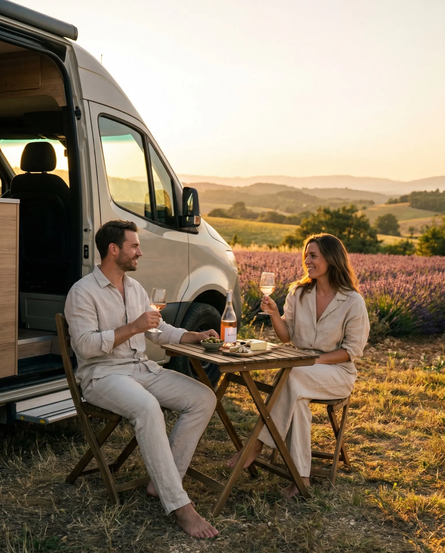 Apéritif en extérieur au coucher du soleil — formule Experience NOMAD